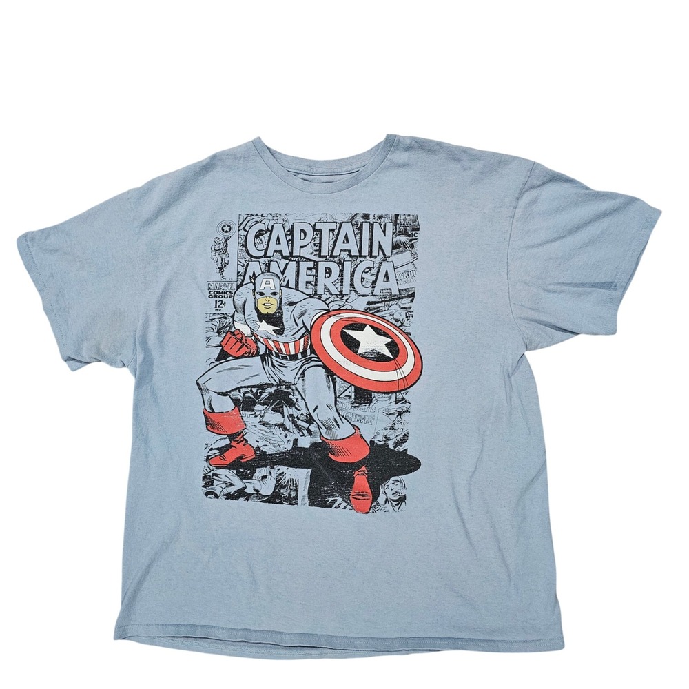 Marvel Captain America Comic Book Men XL Blue Graphic T-Shirt Short Sleeve Crew